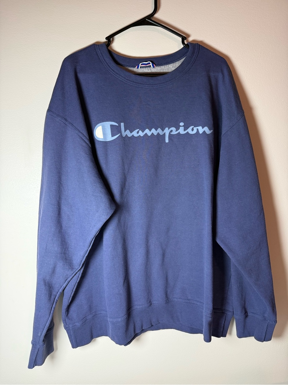 Champion Navy Blue Crewneck Sweatshirt with Script Logo